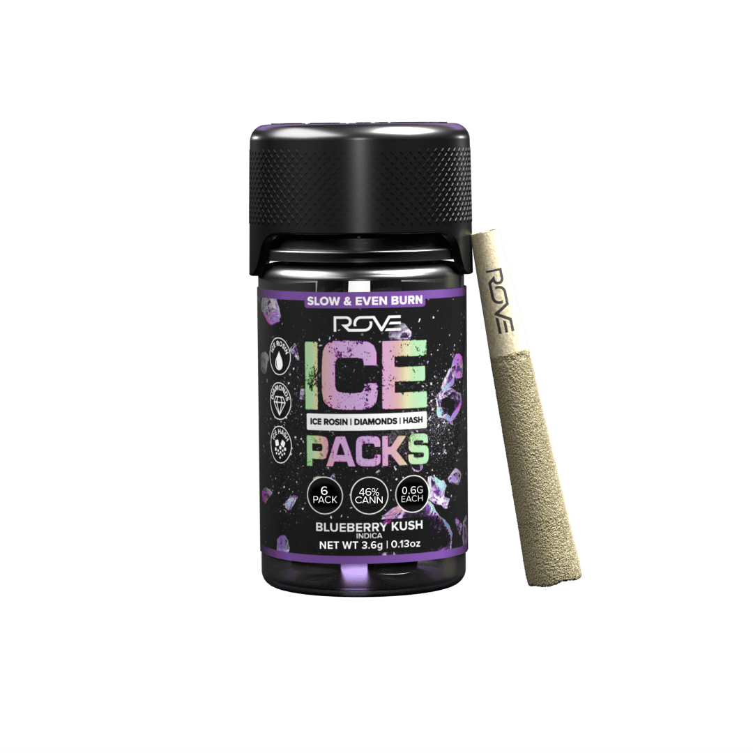 Blueberry Kush Infused Ice Packs (Rosin, Hash, and Diamonds) 6x 0.6g by Rove – Pre-Rolls at Gatsby Cannabis