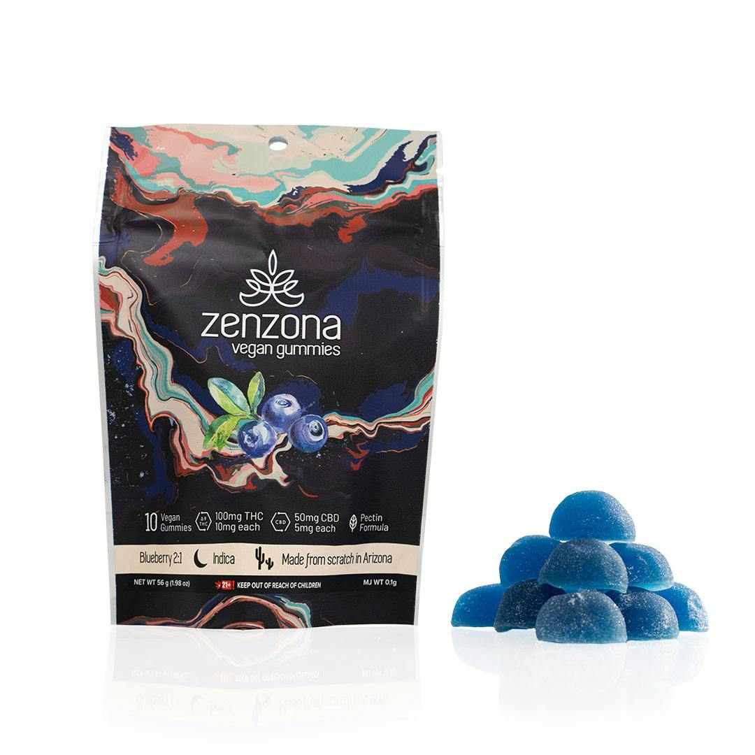 zenzona Vegan Gummies 2:1 (100mg THC/50mg CBD) Blueberry - Indica
