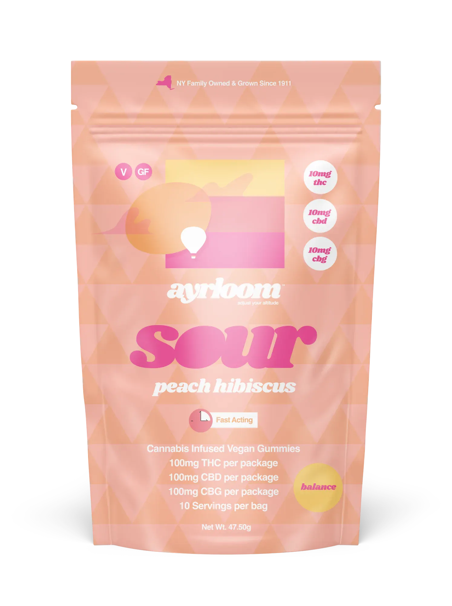 Ayrloom | Sour Peach Hibiscus 1:1:1 | 10MG THC : 10MG CBD : 10MG