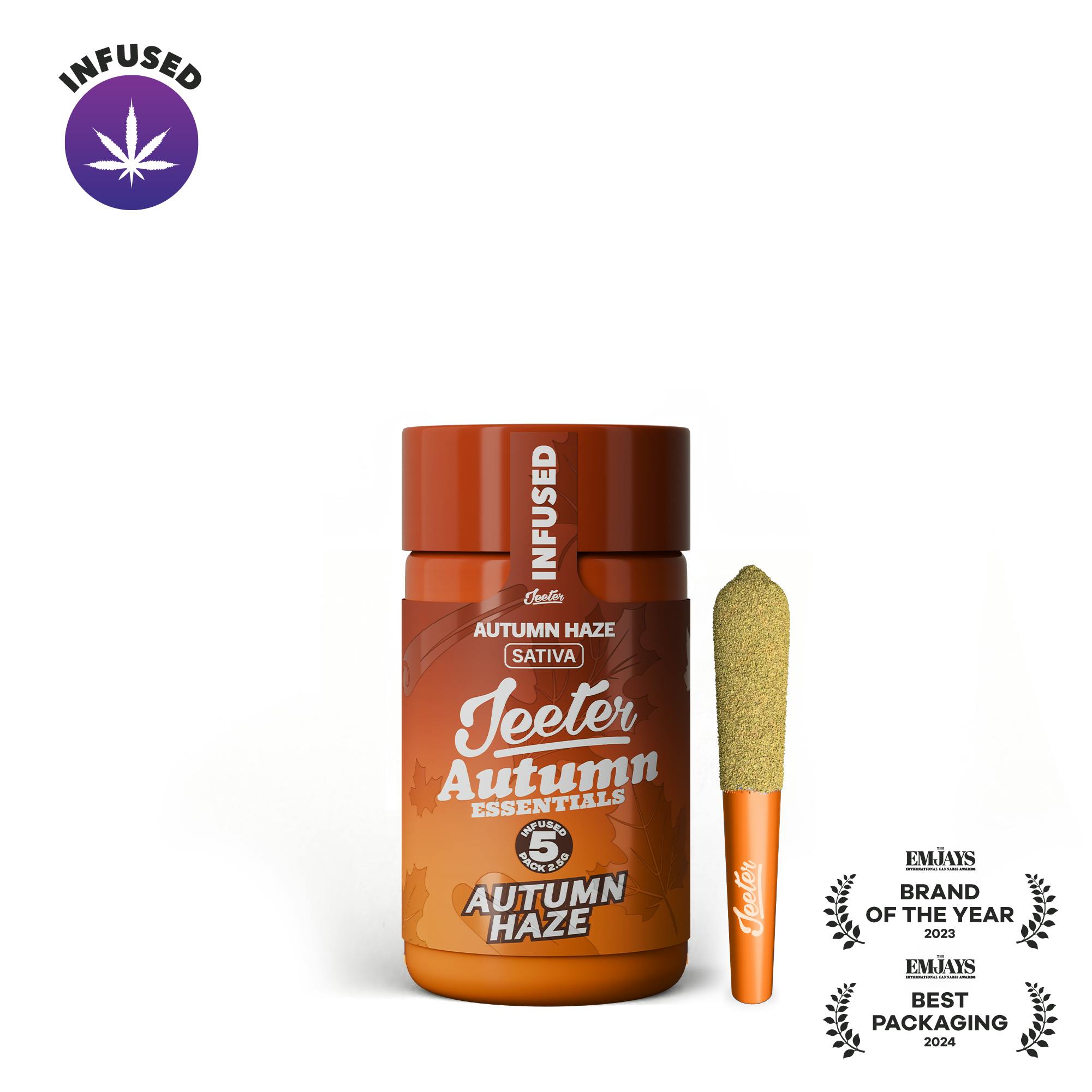 Jeeter Autumn Haze Infused W/ Liquid Diamonds, Rosin, Dusted In Kief Baby Preroll 5pk - Sativa