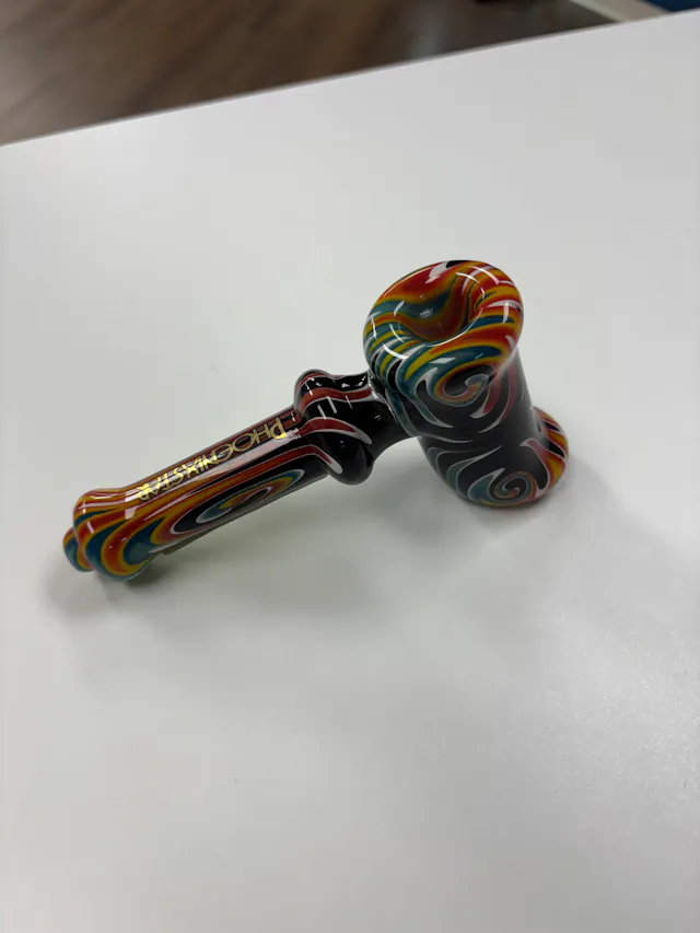 Glass Phoenix Star Wig Wag Hammer Black/Orange/Teal (glassware)