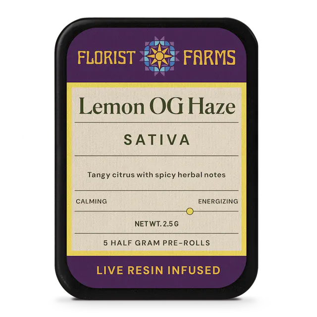 Florist Farms Live Resin Infused Lemon OG Haze | Half Gram Pre-Rolls | 5pk
