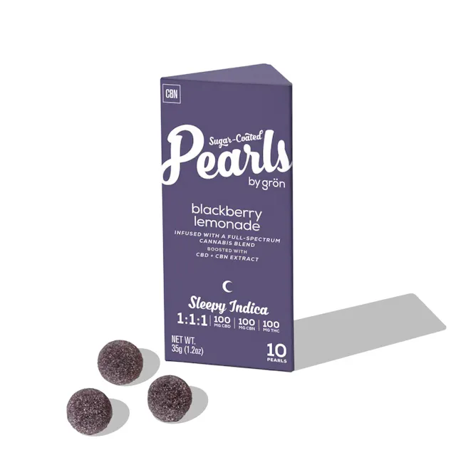 Grön Pearls Blackberry Lemonade 1 THC : 1 CBN : 1 CBD 10pk/100mg (indica, gummies, 2.8g)