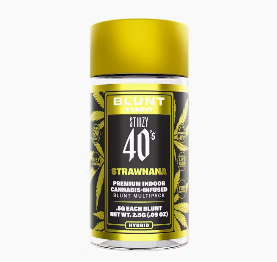 Product: STIIIZY | Strawnana | Infused Pre-roll Blunt Multi-Pack | 0.5g x 5 (2.5g) | Hybrid