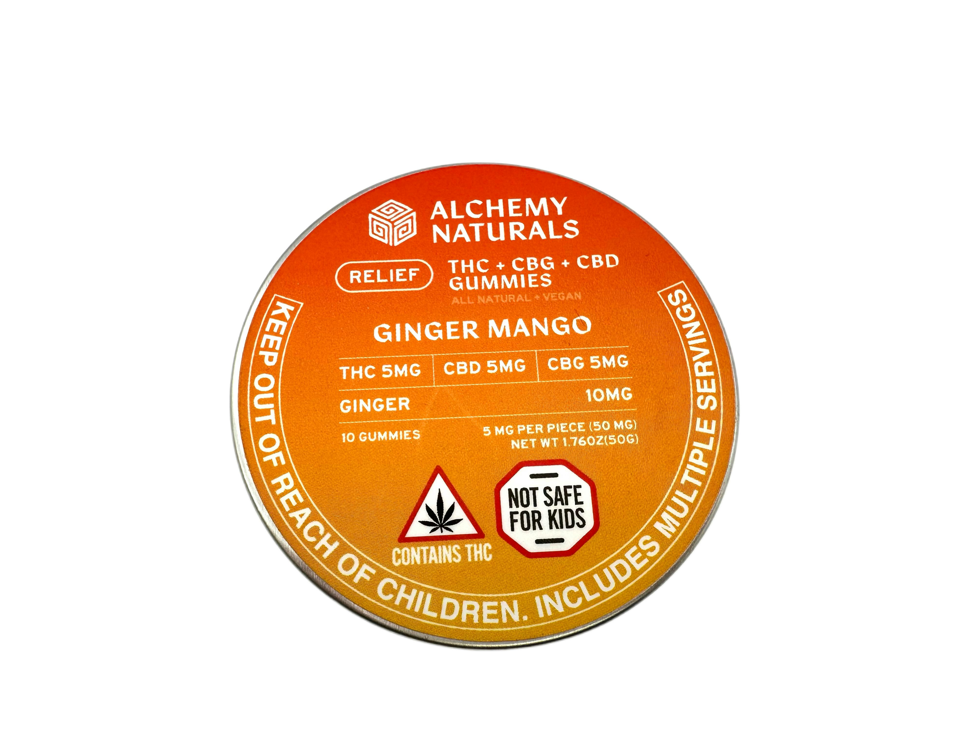 image of Ginger Mango | 100mg Relief THC+CBG+CBD Gummies