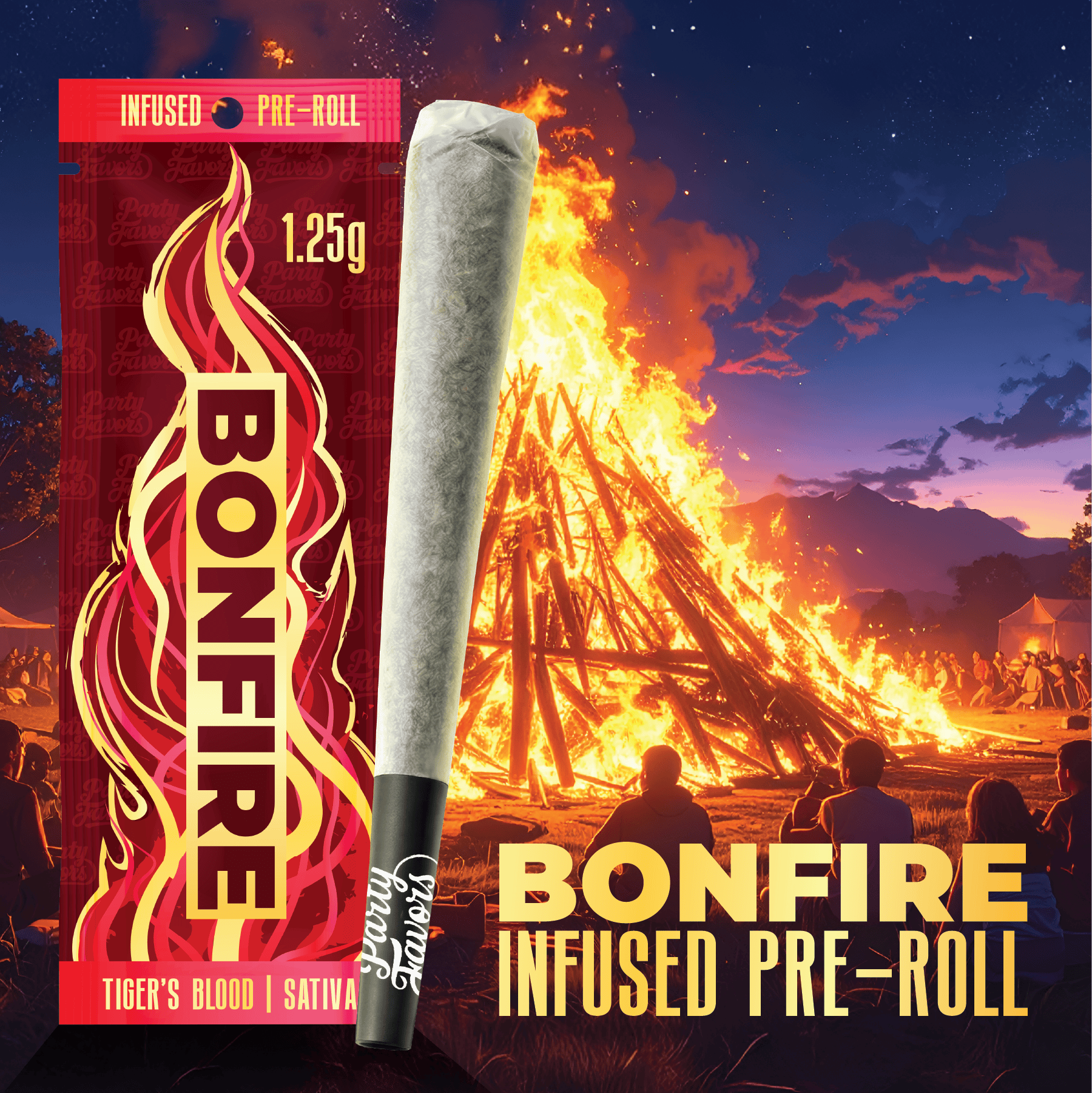 Party Favors Bonfire 1.25g Infused Preroll Tigers Blood