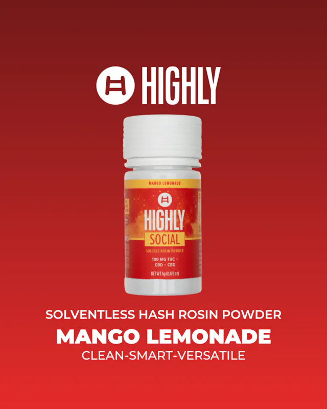 Highly Soluble Rosin Powder Social Mango Lemonade 1 THC : 1 CBD : 1 CBG 100mg (sativa hybrid, dissolvables, .1g)