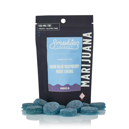 Sour Blue Raspberry Indica  100mg THC Fruit Chews-1