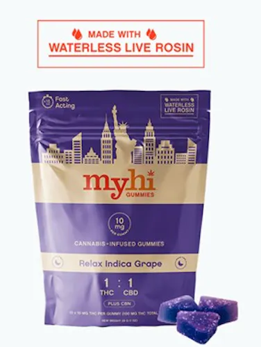 Relax Indica Grape (1:1 THC:CBD + CBN) – Waterless Live Rosin Fast Acting Gummies – 10 pieces (100mg)-4