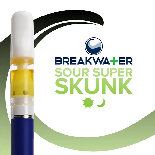 Breakwater Live Hash Rosin Cart Sour Super Skunk .5g (hybrid, live rosin cartidge)