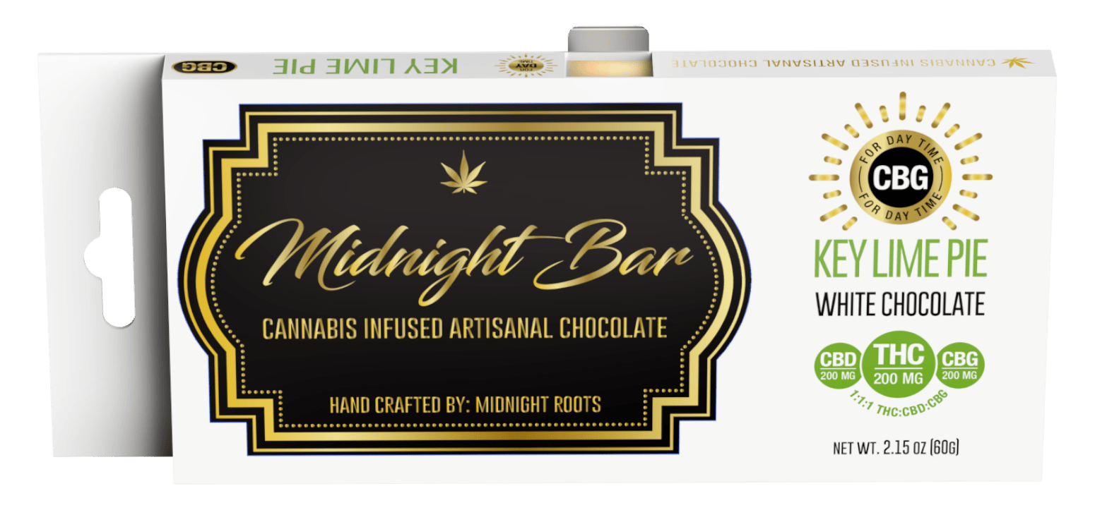Midnight Roots | Chocolate Bar - 200mg, 1:1:1, THC:CBD:CBG - Key Lime Pie