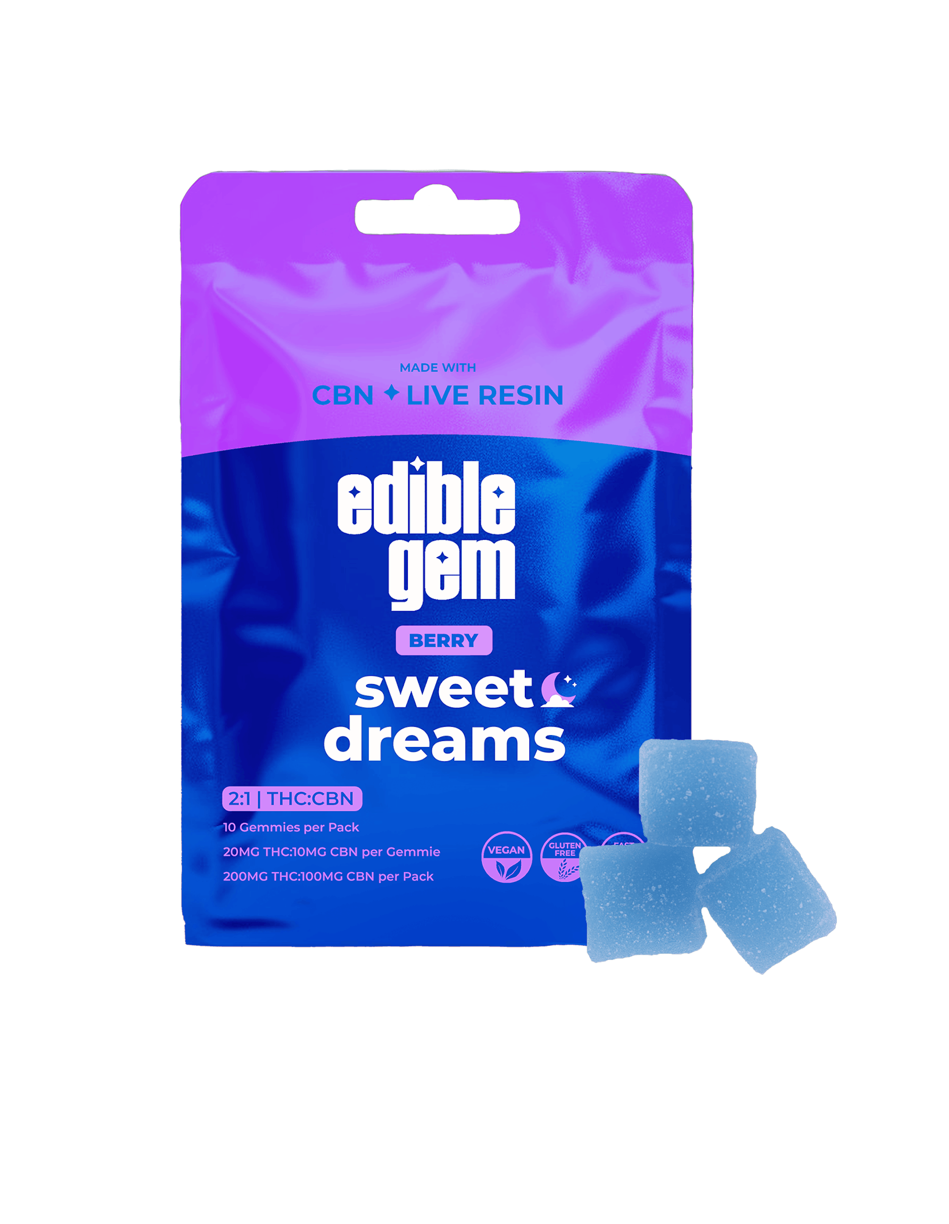 Edible Gems - Berry 2:1 THC:CBN 200mg Live Resin Gummies