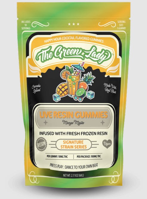 The Green Lady Happy Hour Cocktail Flavor Live Resin Gummies - Mango Mojito 10pk (10mg THC ea) The Green Lady THC