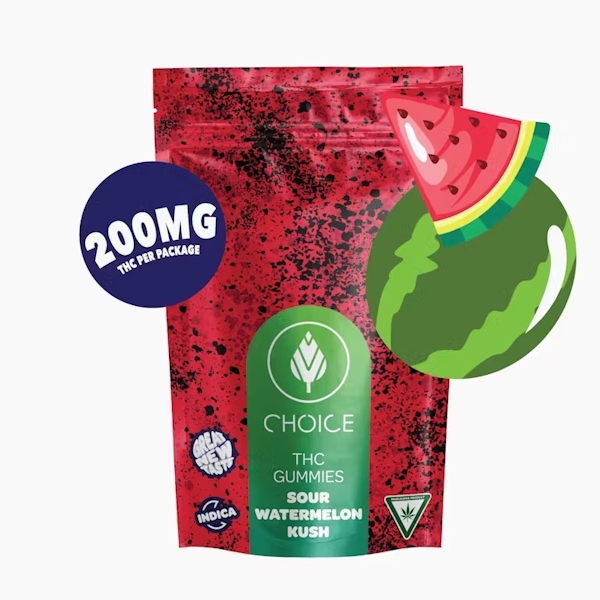Choice Chews | Super Sour Watermelon Kush Indica Gummies | 200mg