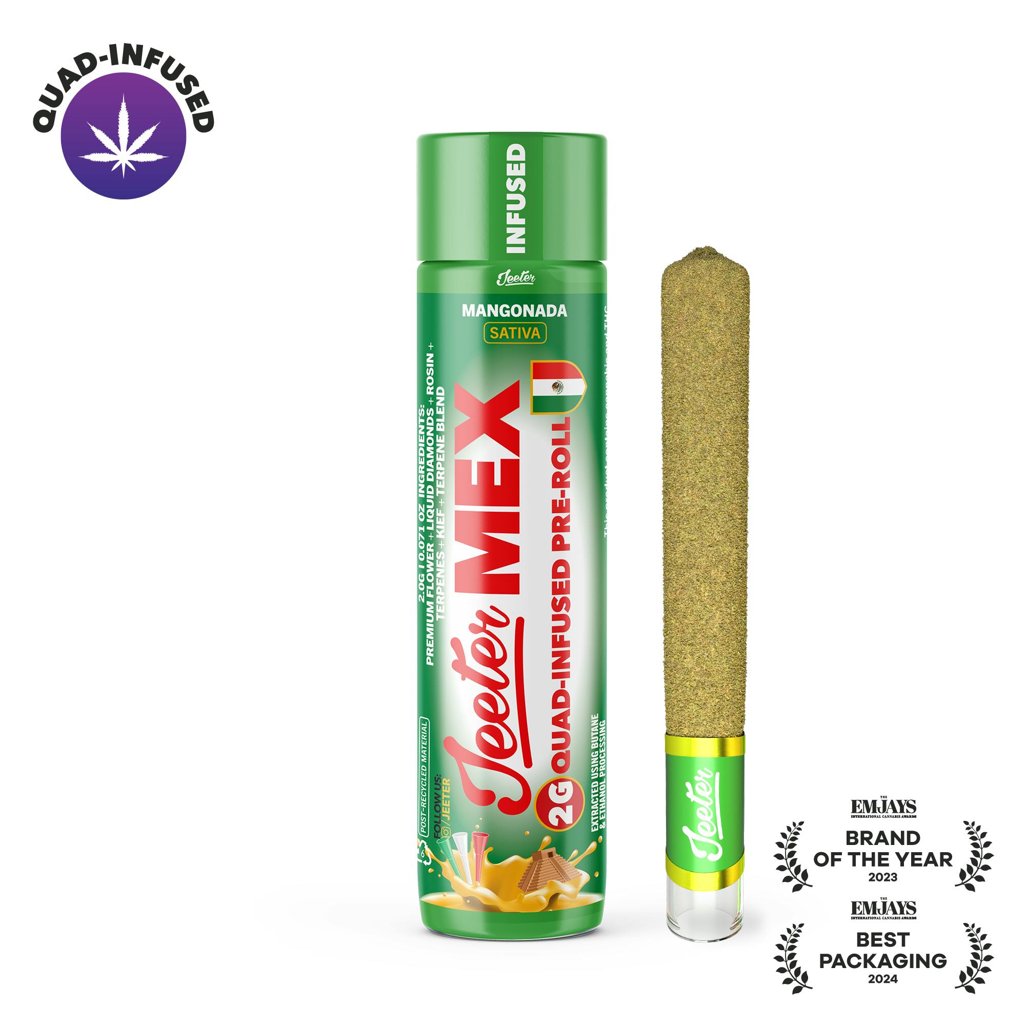 Jeeter Mangonada Infused W/ Liquid Diamonds, Rosin, Dusted In Kief Glass Tip Joint - Sativa