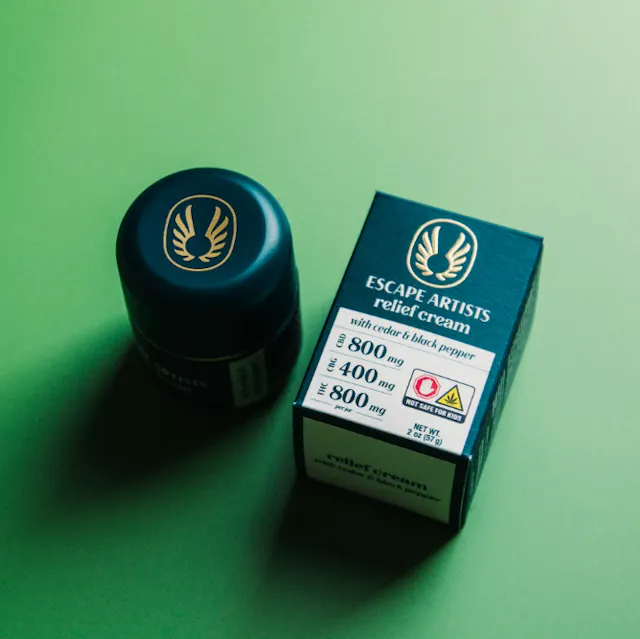 Escape Artists Relief Cream Cedar & Black Pepper 2 CBD : 1 CBG : 2 CBD 800mg (hybrid, lotions, 22.4g)