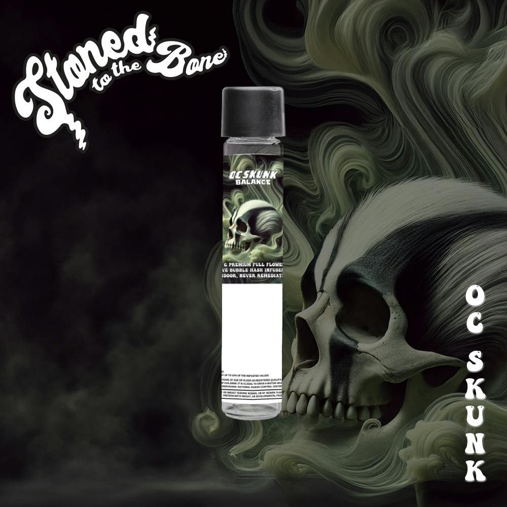 Stoned to the Bone | OC Skunk | Live Bubble Hash & Diamond Infused Pre-Roll | 1g