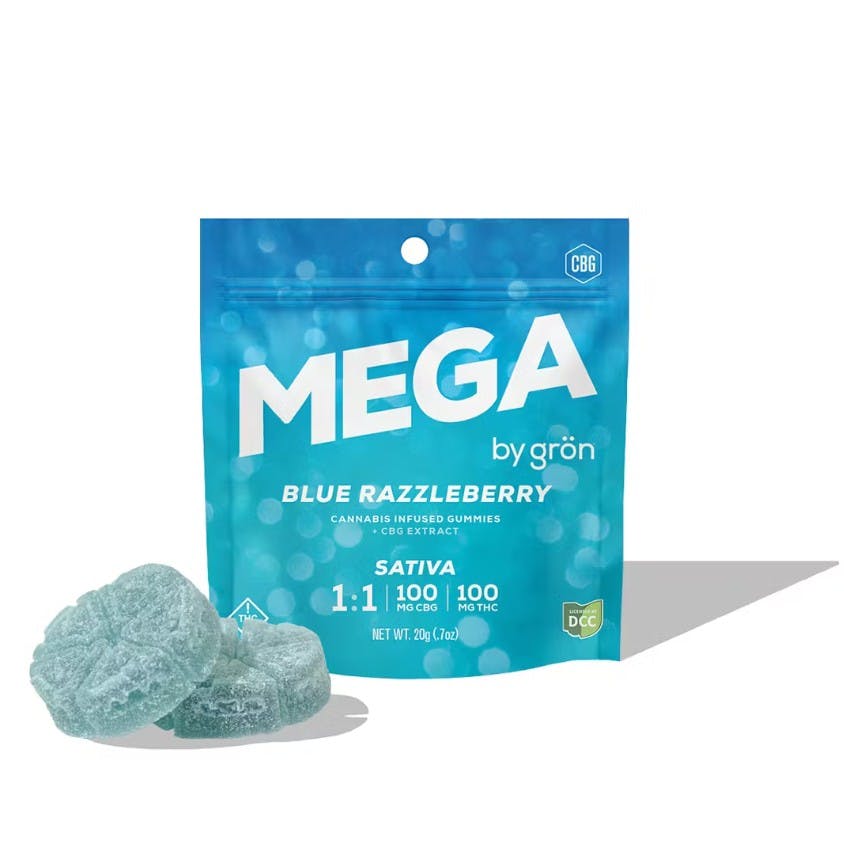 Gron - Blue Razzleberry 1:1 CBG Sativa Mega Gummy Pearl - 10ct