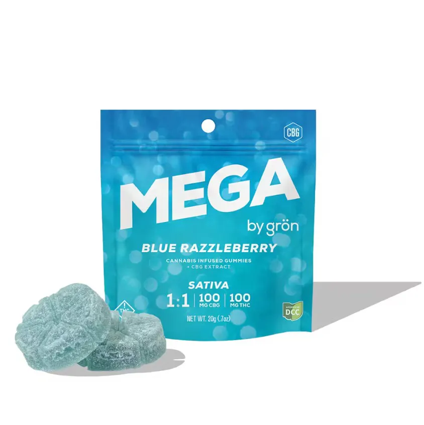 Gron - Blue Razzleberry 1:1 CBG Sativa Mega Gummy Pearl - 10ct