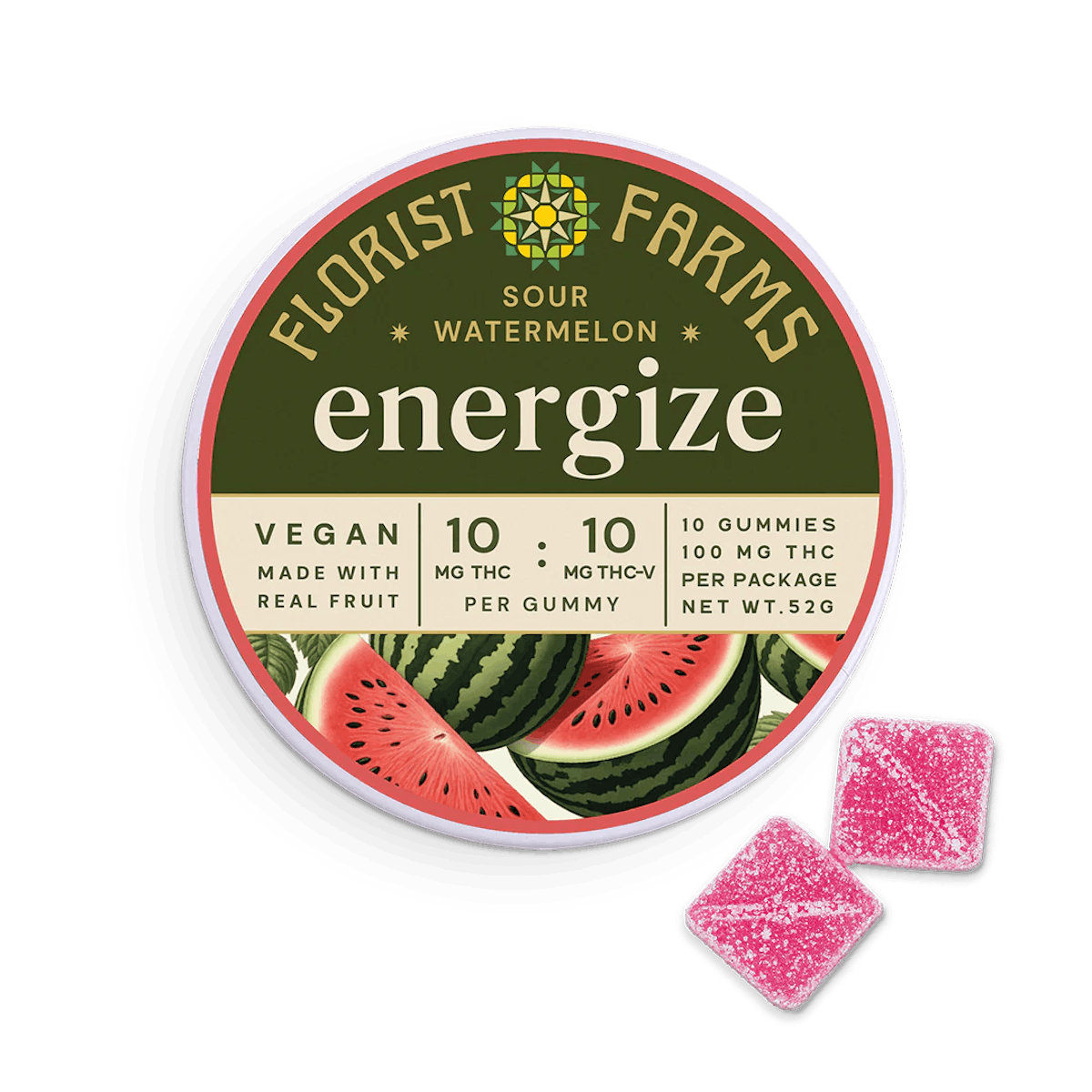 Photo of Sour Watermelon Energize Gummies – THC + THC-V | 10pk