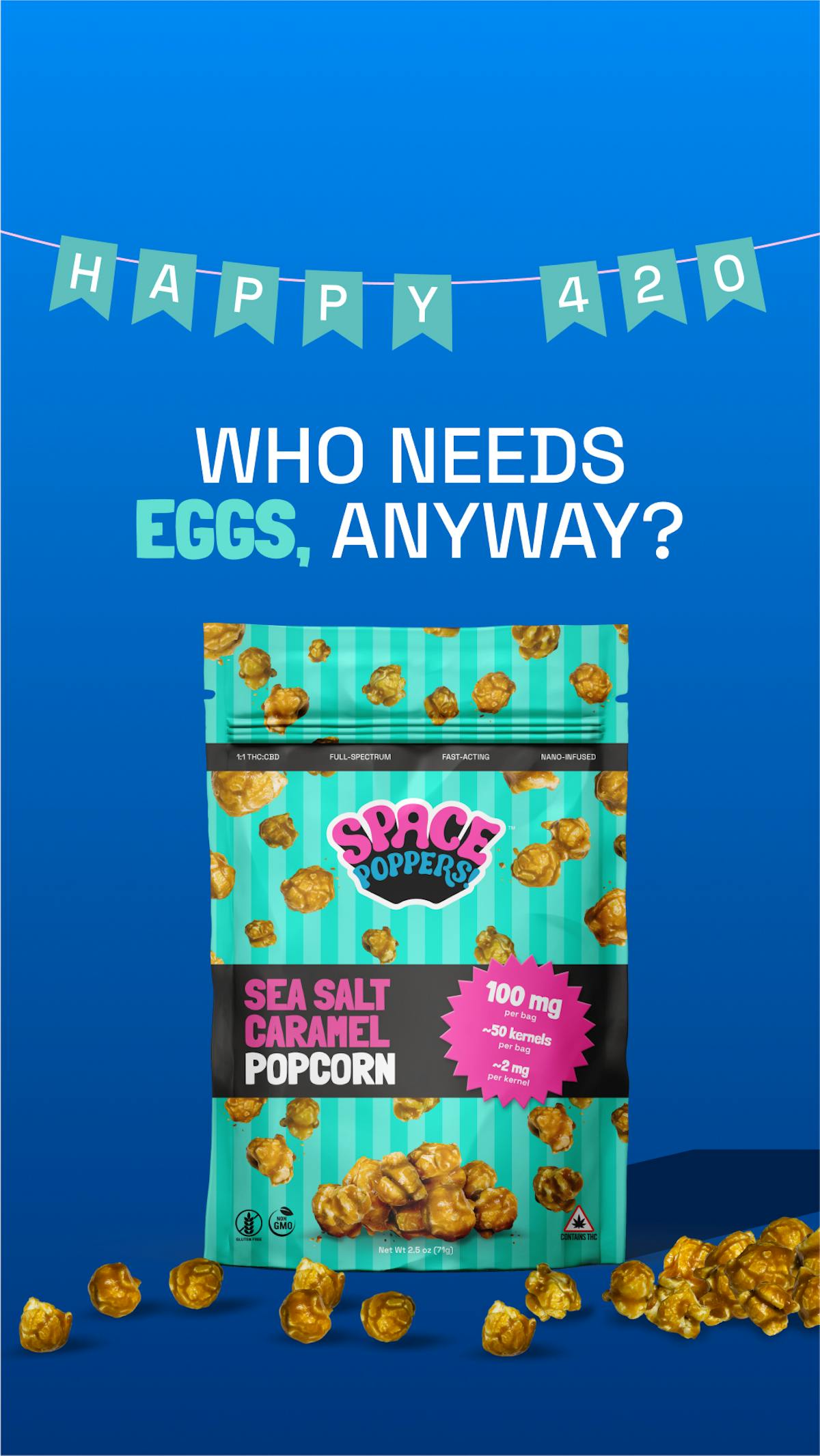 Photo of Sea Salt Caramel 100mg 1:1 CBD: THC Infused Popcorn Space Poppers