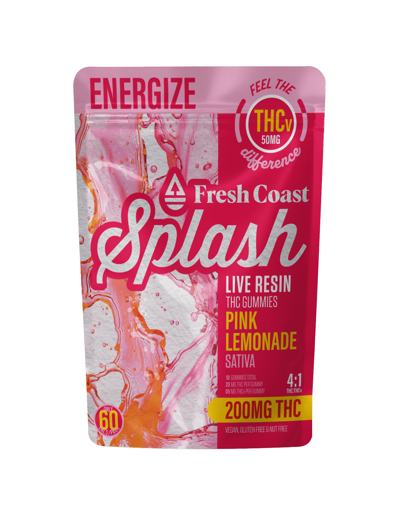 Product: SPLASH | Live Resin Gummies - Pink Lemonade  (Hybrid) - 4:1, THC:THCv, 200mg