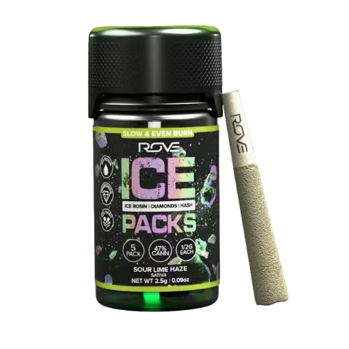 SOUR LIME HAZE ICE ROSIN, HASH DIAMOND INFUSED PREROLL 5PK