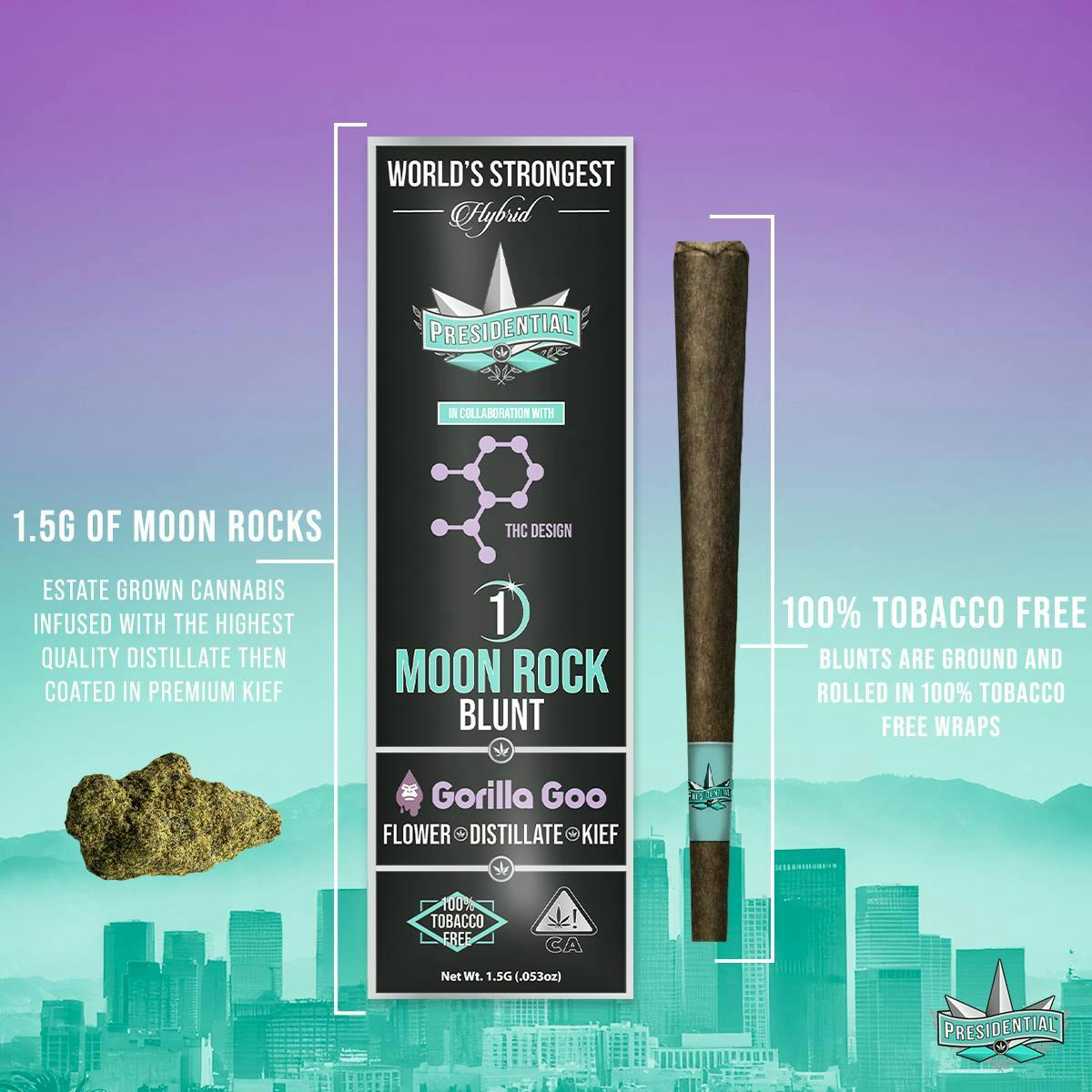 Presidential | Moon Rock Blunt | Hybrid | Gorilla Goo | Live Resin,  Distillate, and Diamond Infused | Sparkboro