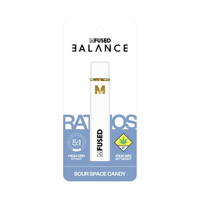 5:1 Sour Space Candy BALANCE RATIOS offer six unique blends of minor cannabinoids (CBD, CBG, CBN) to THC, the well-known psychoactive cannabinoid. The wider range of cannabinoids will work together to provide a more synergistic effects known as the “Entourage Effect” than just consuming high amounts of THC. Depending on the ratios, the (psychoactive) effects will differ due to the varying amounts of THC. The higher the ratio, the lower the THC. While the rest of the industry is obsessed with processing oil to maximize concentration and potency, MFUSED remains laser focused on selecting and cultivating only the finest material to deliver cannabis products as they were meant to be. Our advanced extraction technology and pioneering processes create the highest-grade oil concentrates, retaining and accentuating the naturally distinctive flavors and therapeutic attributes of cannabis. Follow our journey @mfusedculture. Features: - 1g of Full Spectrum Cannabinoids - 6 different ratios to best fit your needs - Proprietary polyextraction methods used to capture whole plant benefits - Pure Cannabis Derived Oil - Independently batch tested to ensure no harmful pesticides - Clean Green Certified [WA] - No Cutting Agents and/or Additives, EVER - Full Rechargeable Device via Micro-USB