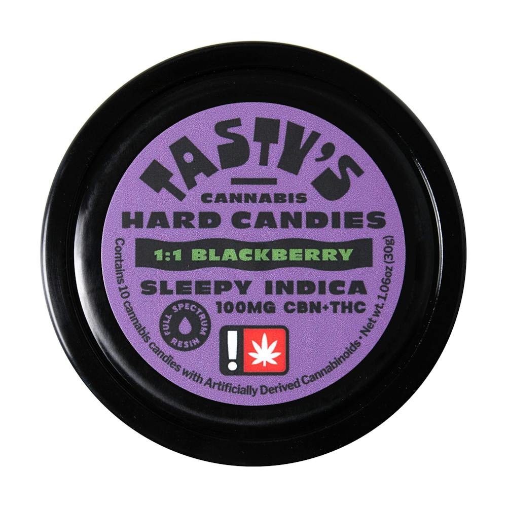 Product Tasty's | Blackberry | 1:1 CBN 10pk Indica Hard Candies