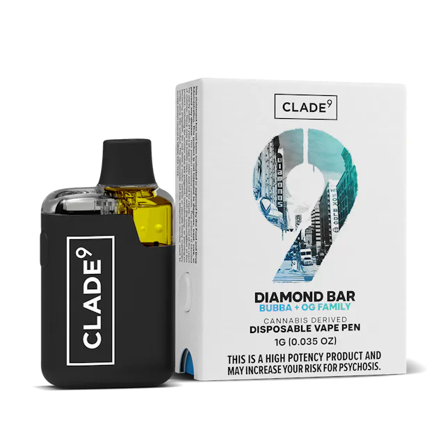 Clade9 Disposable Vape Diamond Bar 1g (indica, disposables)
