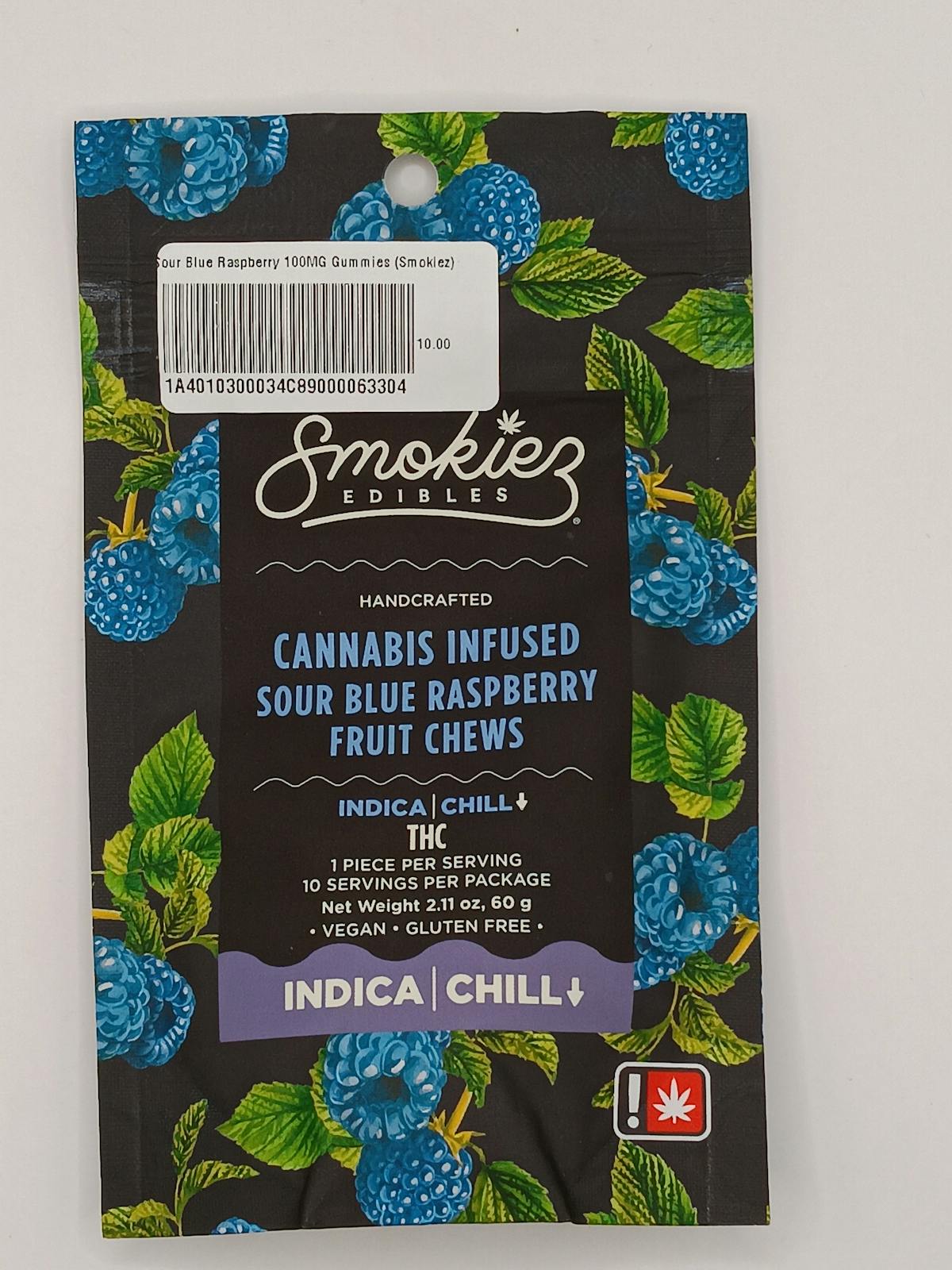 Photo of Sour Blue Raspberry 100MG Gummies (Smokiez)