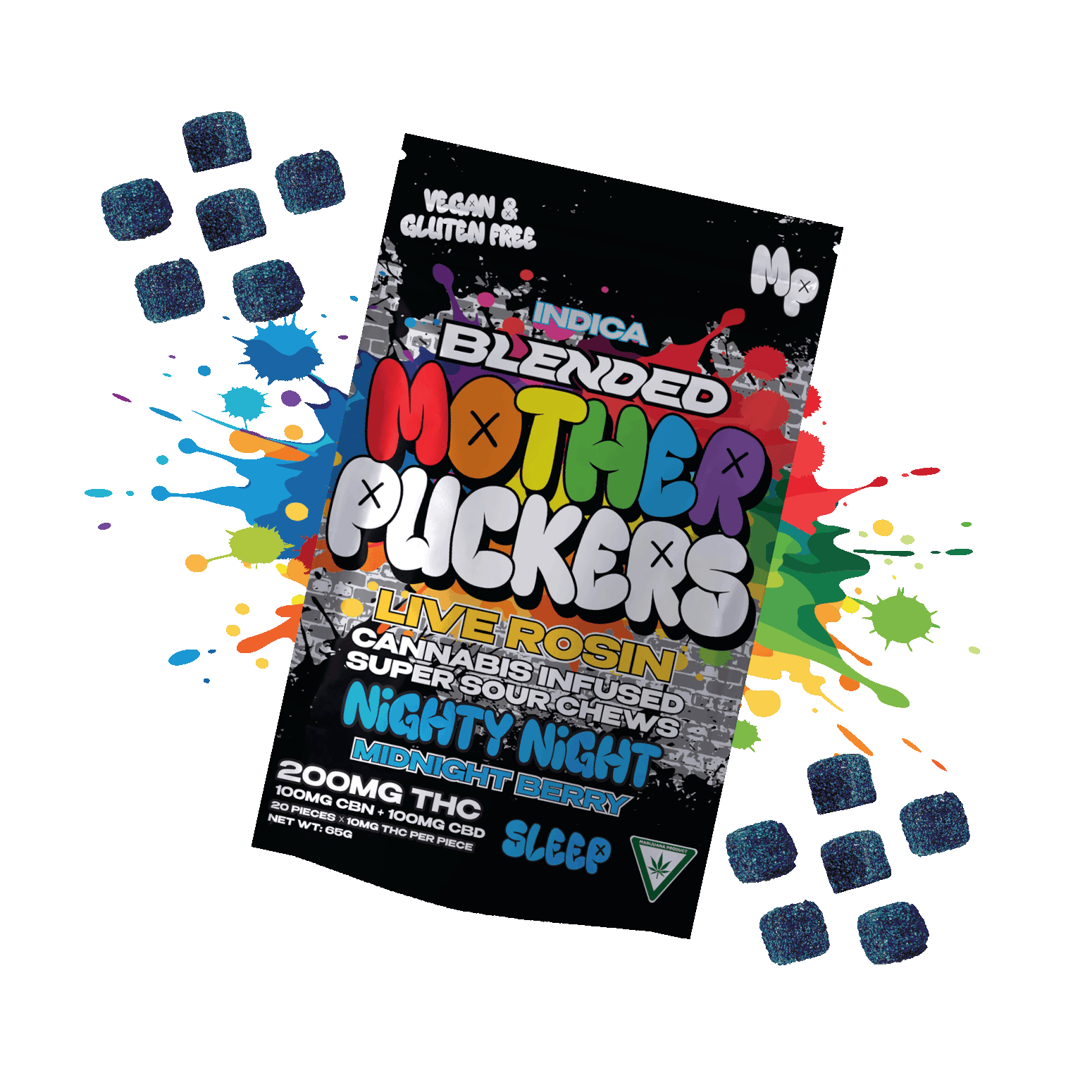 Product: Mother Puckers | Live Rosin Fruit Chews - 200mg - Nighty Night: Midnight Berry (CBN+CBD)