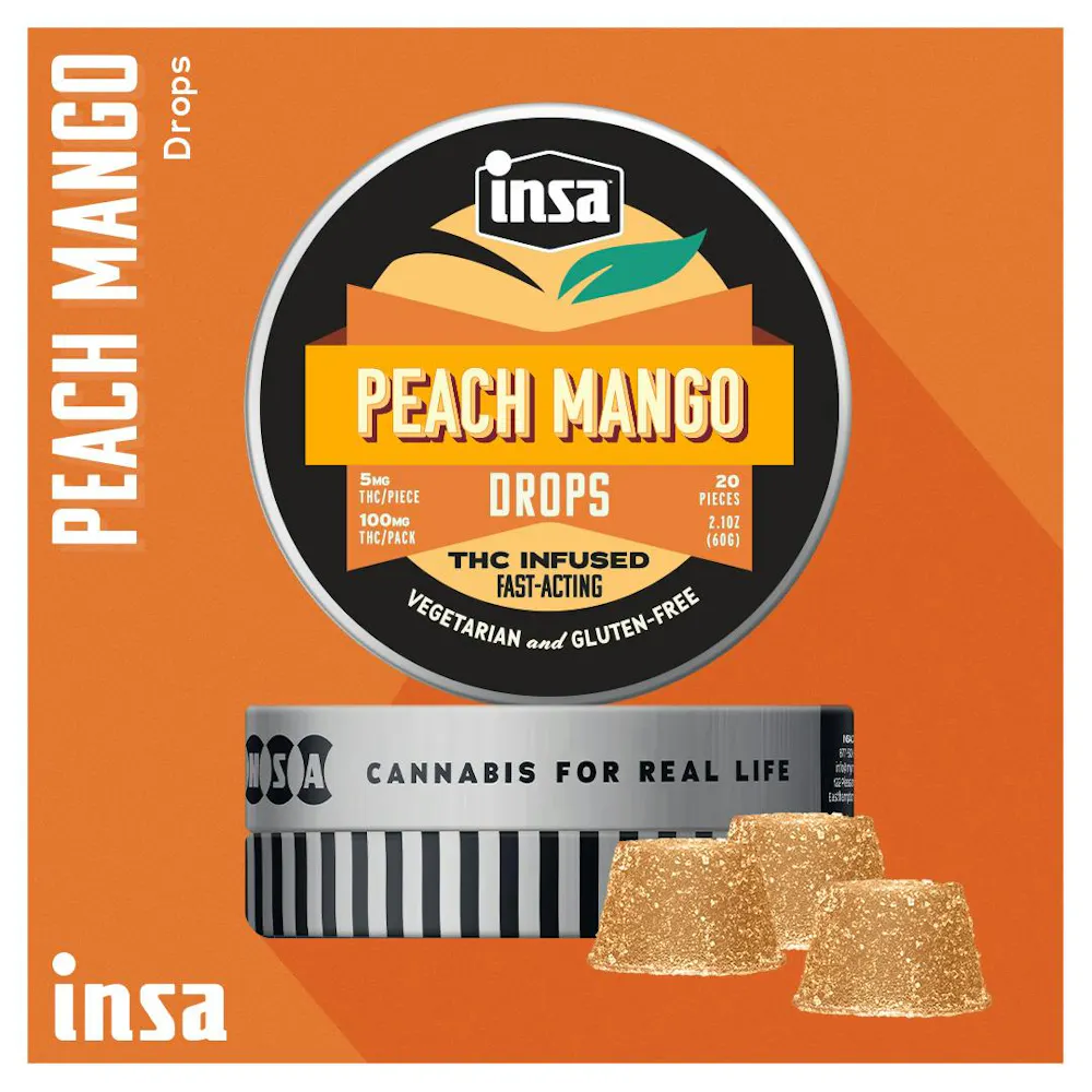 Insa Peach Mango Gummy Drops | Edibles | 100mg | Taunton, MA | Y Cannabis