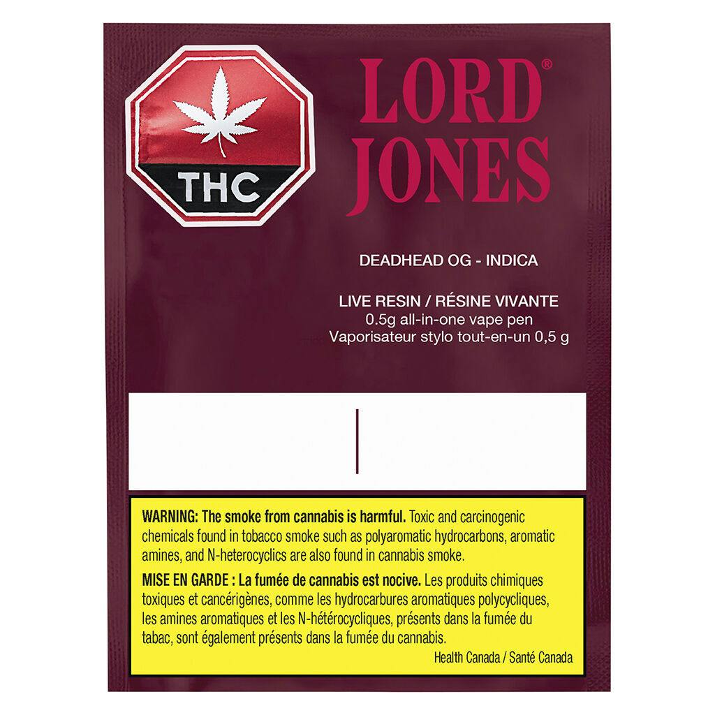 Disposable | Lord Jones - Pure Live Resin Vape - Deadhead OG - Indica