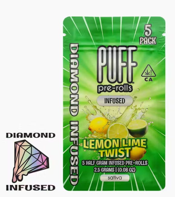Lemon Lime Twist | 5 Pack | Infused Pre rolls Sativa | Puff