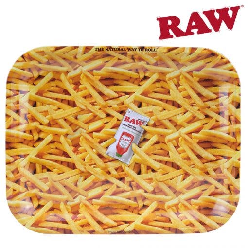 Raw - metal rolling tray - large - french fries