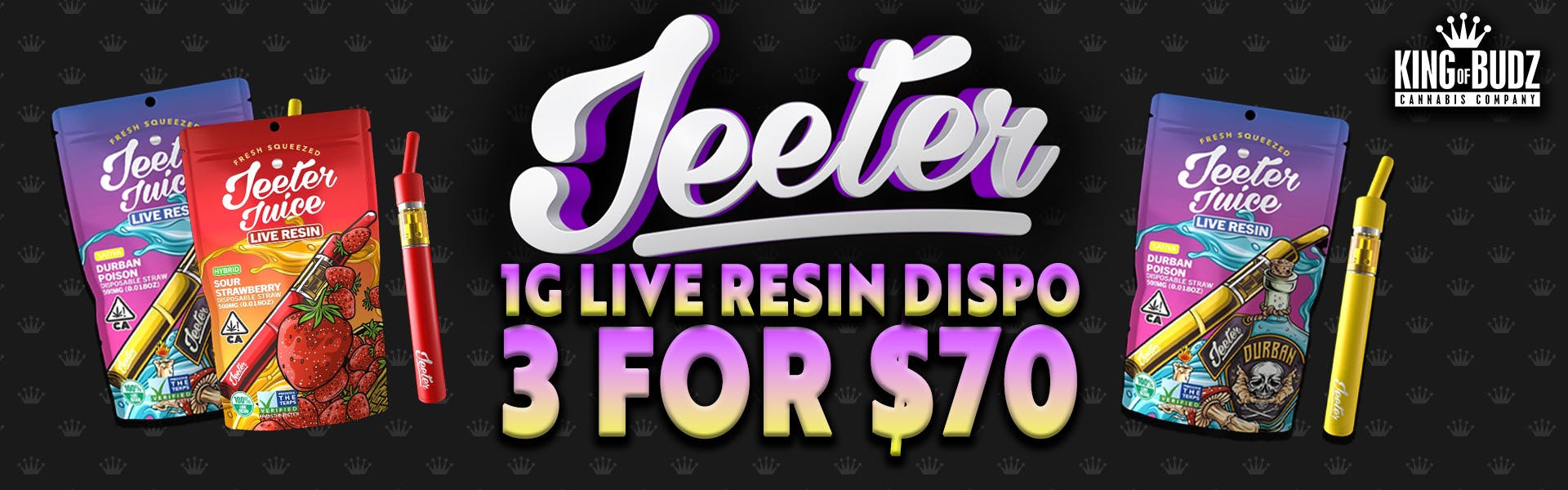 3 FOR $70 JEETER 1G LIVE RESIN DISPOSABLES