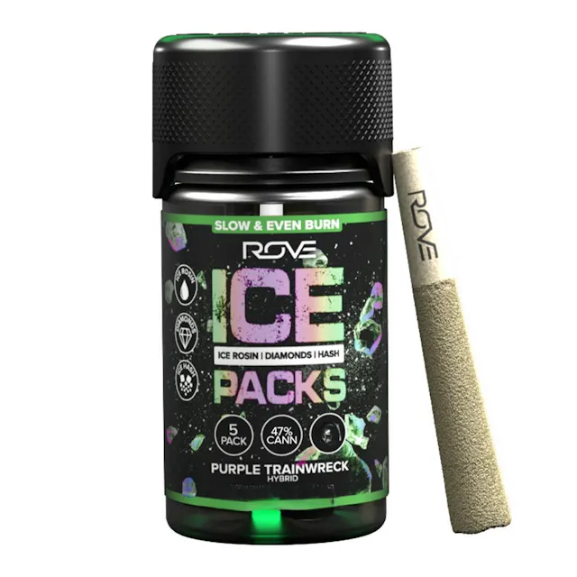 Rove Ice Packs Infused Pre-Roll Pack Purple Trainwreck 5pk/3g (hybrid, infused pre roll packs)