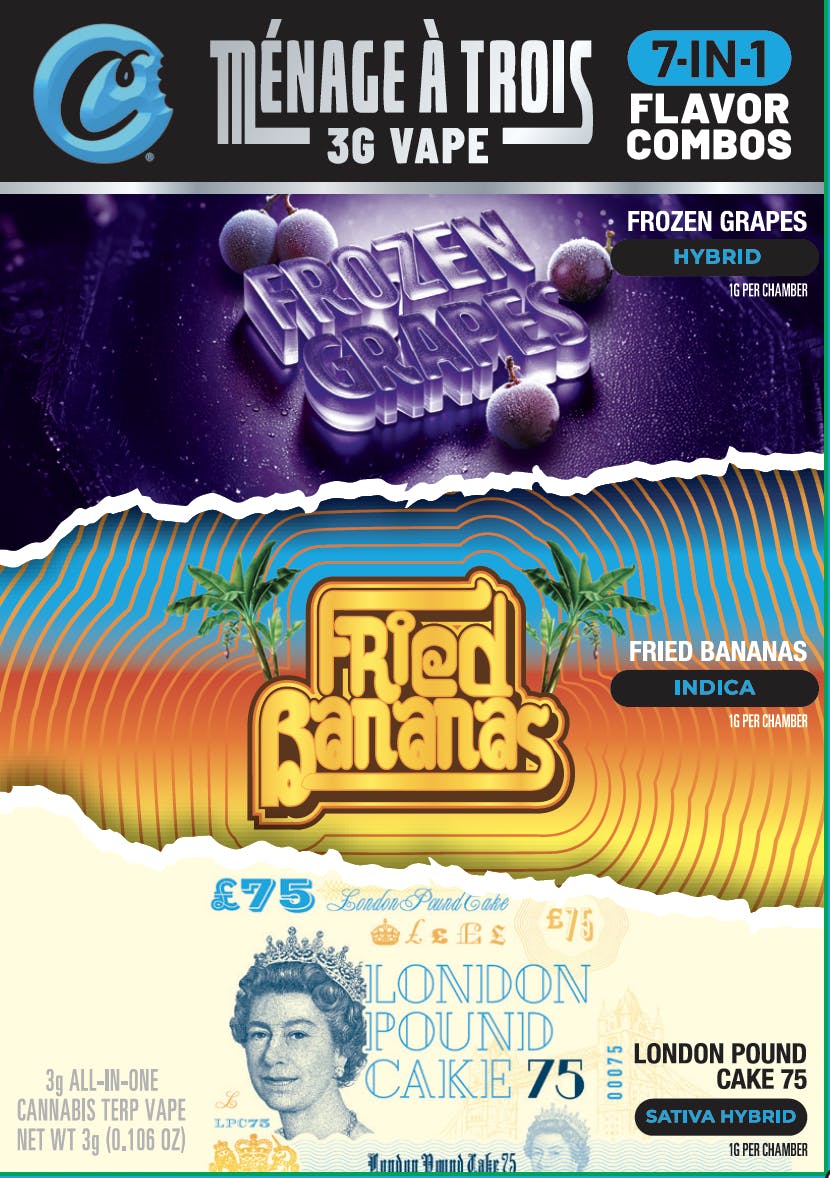 Cookies | Frozen Grapes (Indica) & Fried Bananas (Indica) & London Pound Cake (Indica) | 3G Digital Tri Chamber Disposable