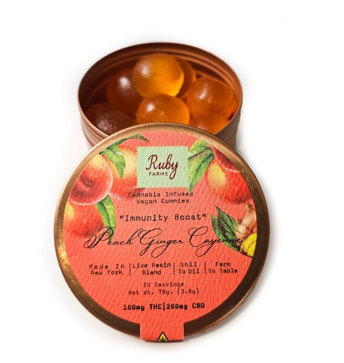 Edibles | Ruby Farms | Peach Ginger Cayenne | Gummy 20 count | 100mg