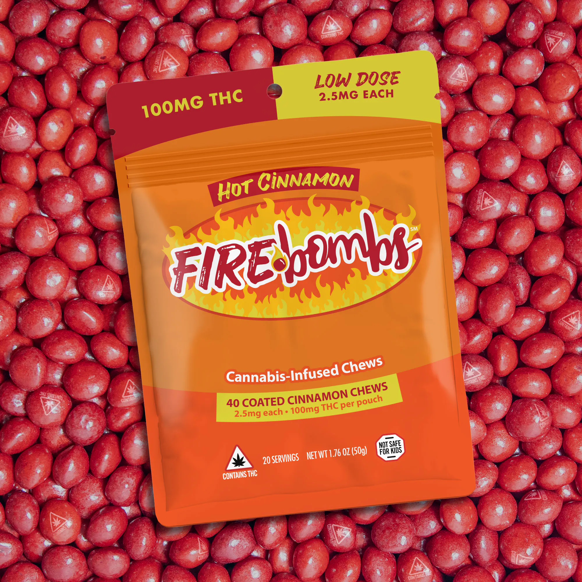 Fire Bombs Hot Cinnamon - 100mg THC (40pk / 2.5mg ea) at Solar