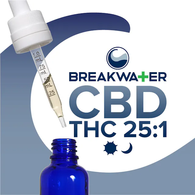 Breakwater MCT Tincture 25 CBD : 1 THC 100mg (hybrid, herbal, 2.8g)