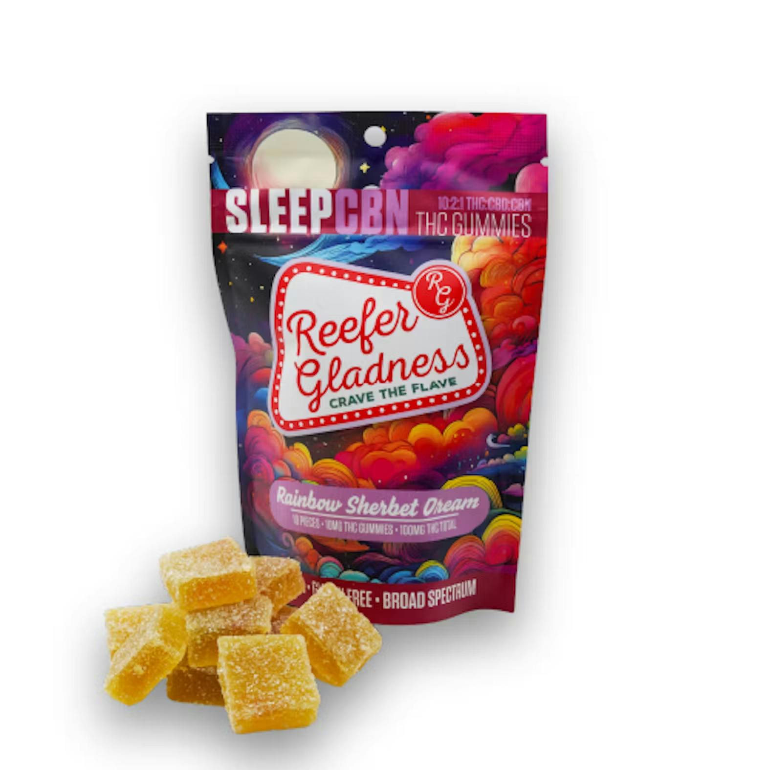 Reefer Gladness Gummies l 10pk 100mg l Rainbow Sherbet 10:2:1 (Sleep)