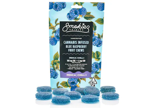 Blue Raspberry Indica  100mg THC Fruit Chews-active