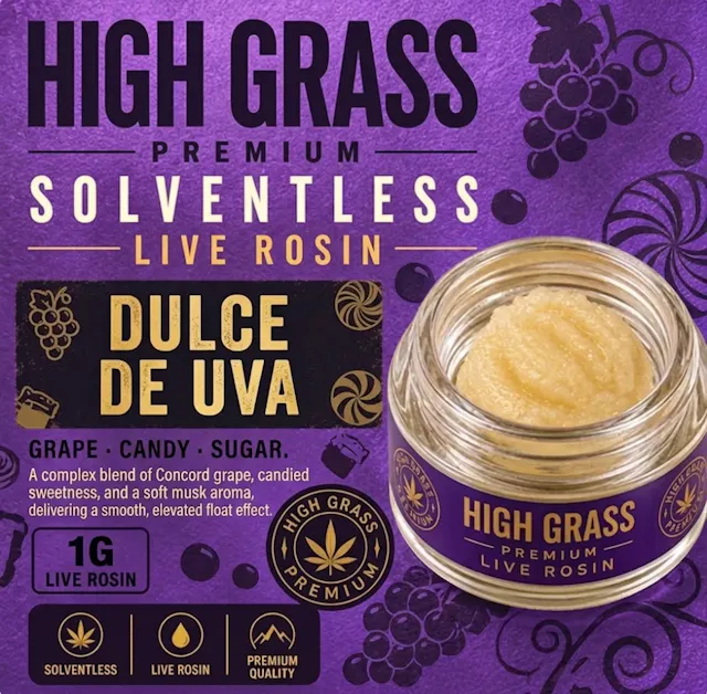 High Grass Farms Cold Cure Live Hash Rosin Dulce De Uva 1g (indica, live rosin)