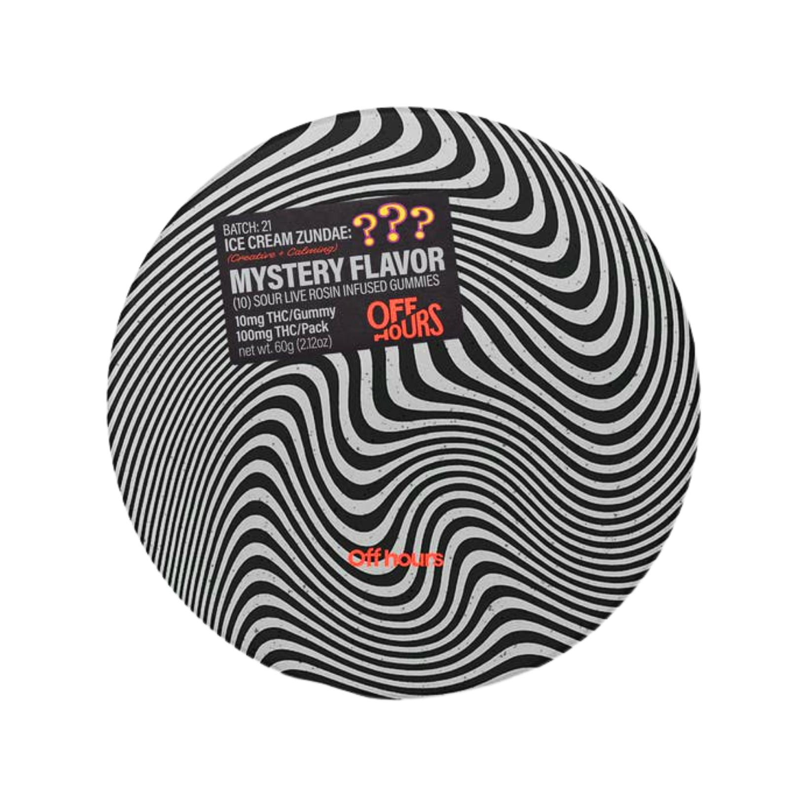 Off Hours - Mystery Flavor Ice Cream Zundae 021 Live Rosin Gummies 10pk - 100mgOff HoursHybridTHC: 100 mgTERPS: 0.01%4th of July Weekend! Spend $150 get $25 Off+6