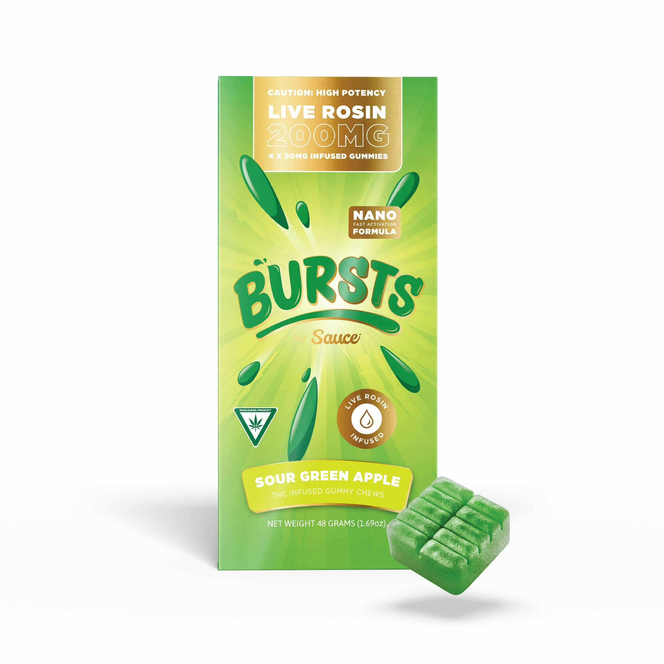 SAUCE BURSTS | SOUR GREEN APPLE - LIVE ROSIN GUMMIES | 200MG