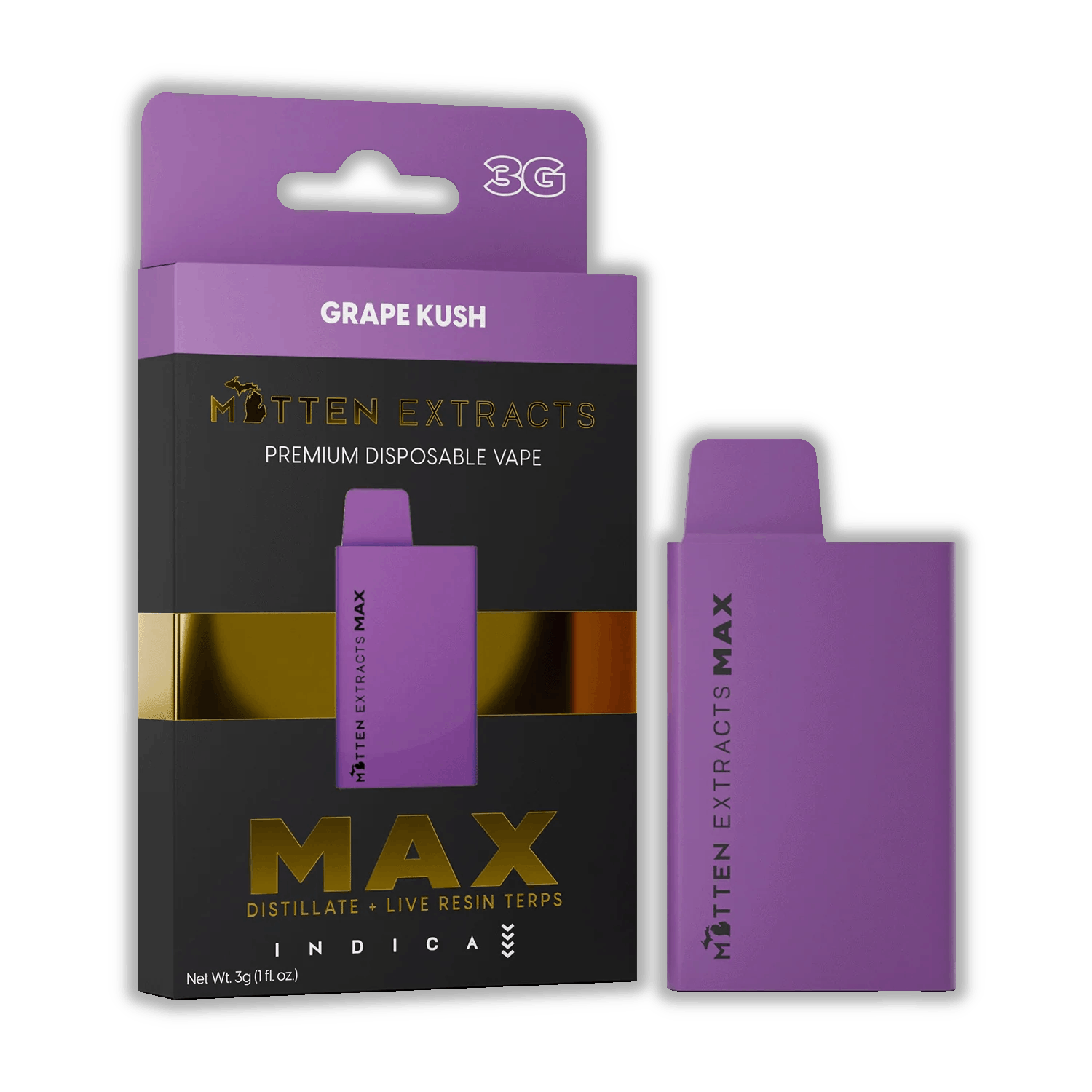 Product: Mitten Extracts | MAXX Disposable Vape - 3g - Grape Kush (Indica)