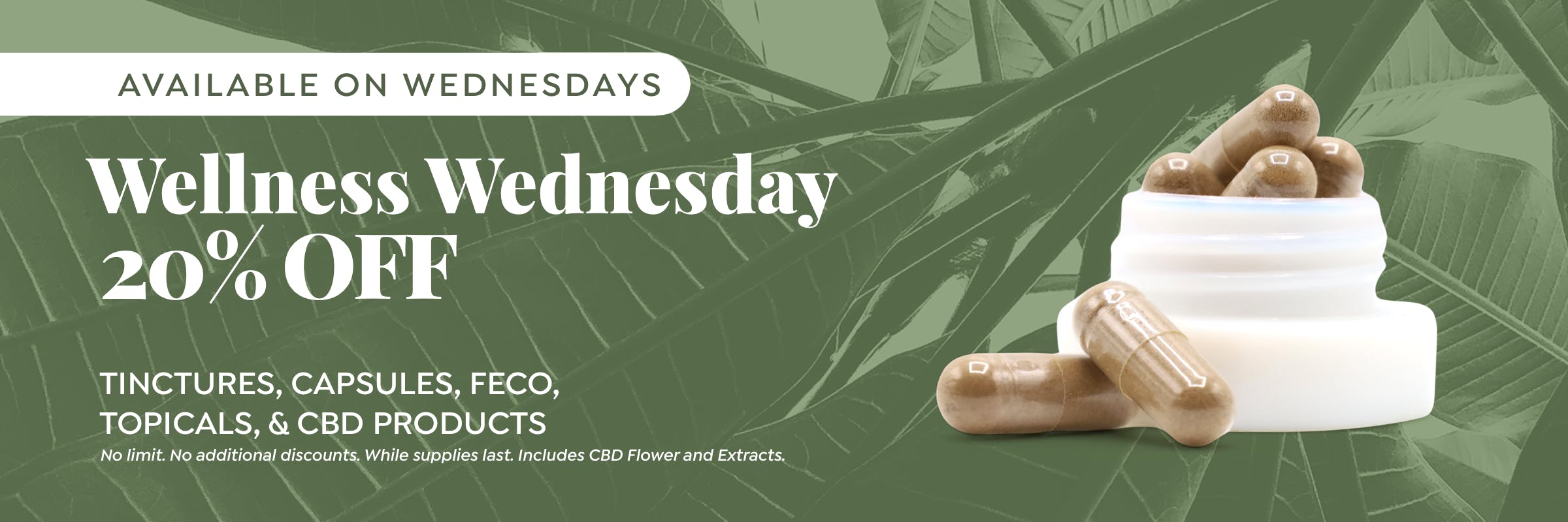 Big Island Grown Wellness Wednesday 20% off tinctures, capsules, feco, topical, and cbd products
